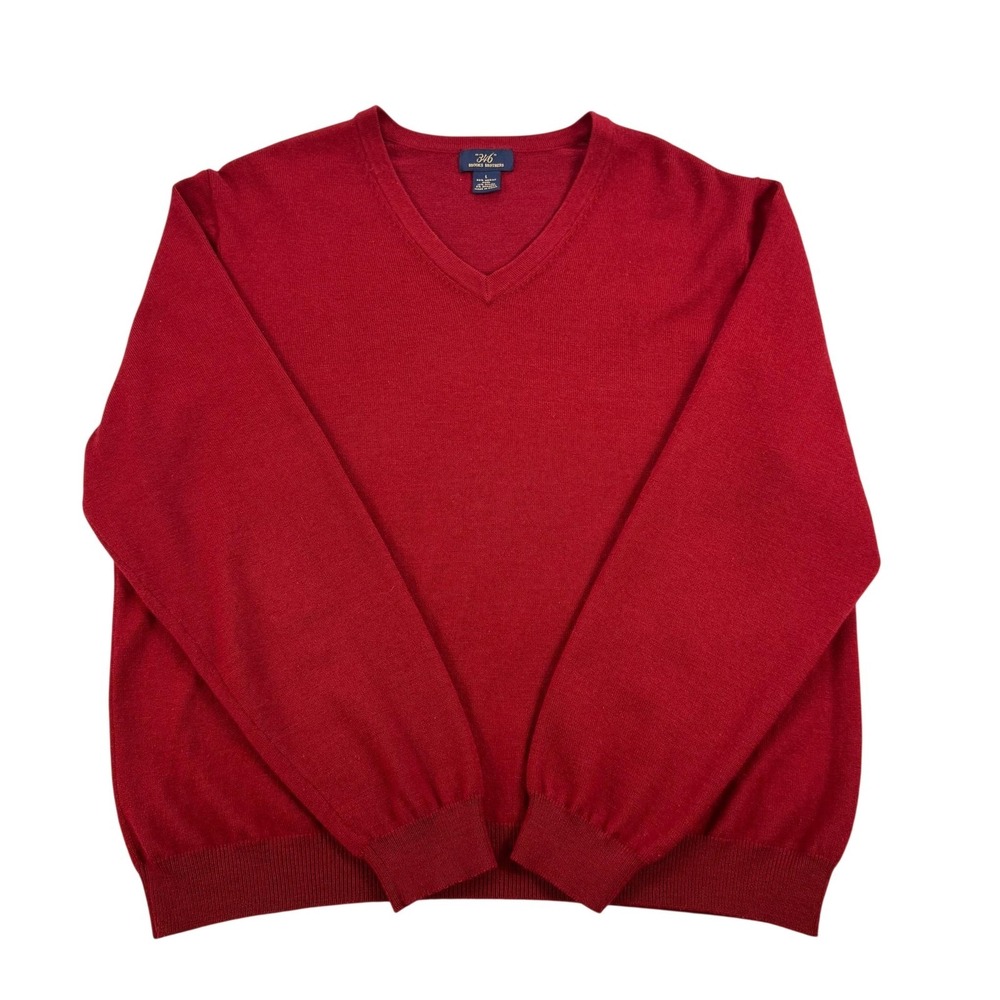 Brooks‎ Brothers Mens Large Red Merino Wool V Neck Knit Pullover Sweater 346